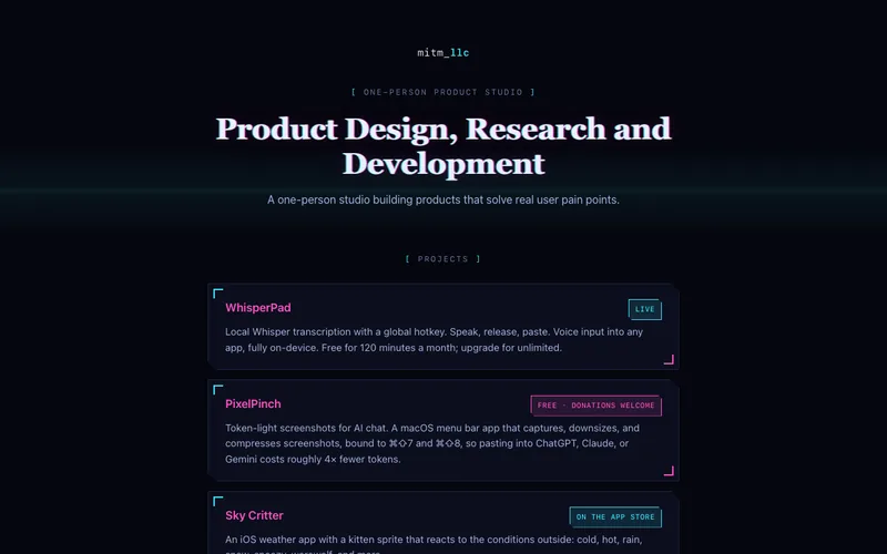 mitmllc.com landing page in the studio cyberpunk style